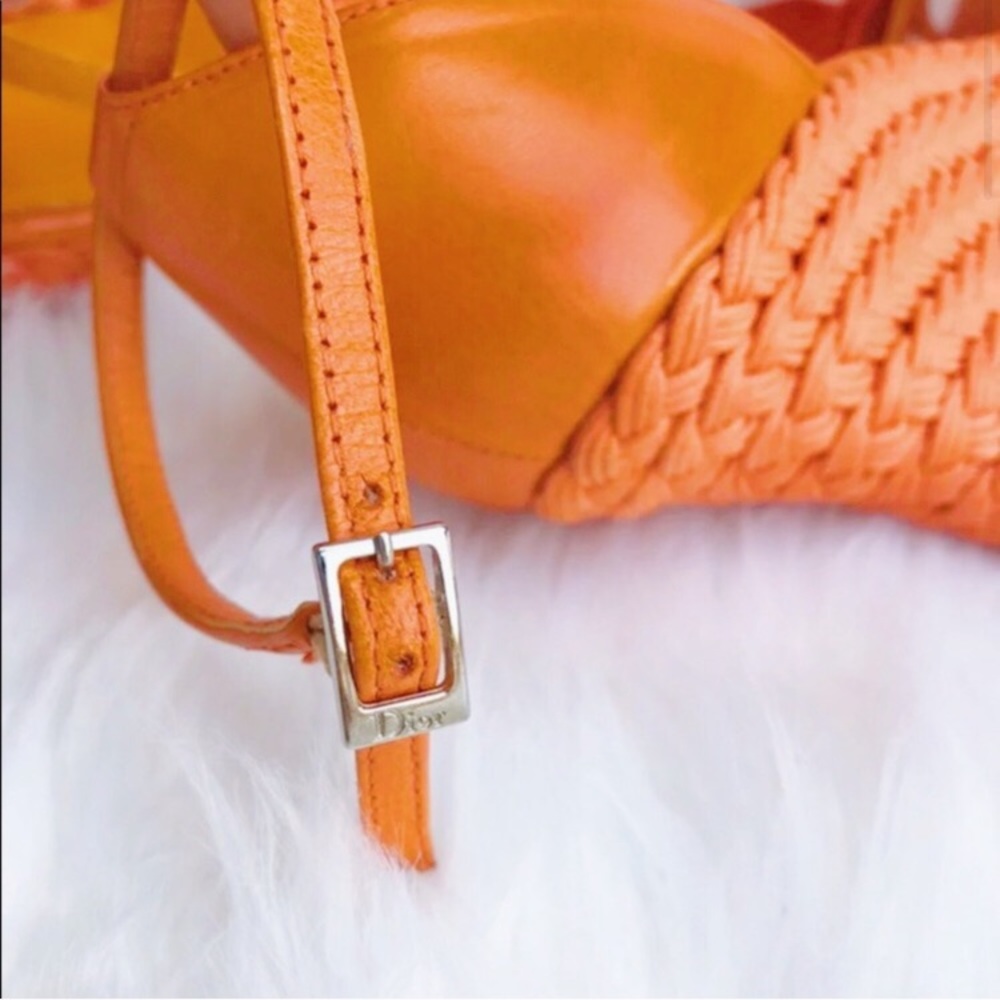 Dior Espadrille Braid Bow Sandal Peep Toe Wedges - Picture 2 of 7